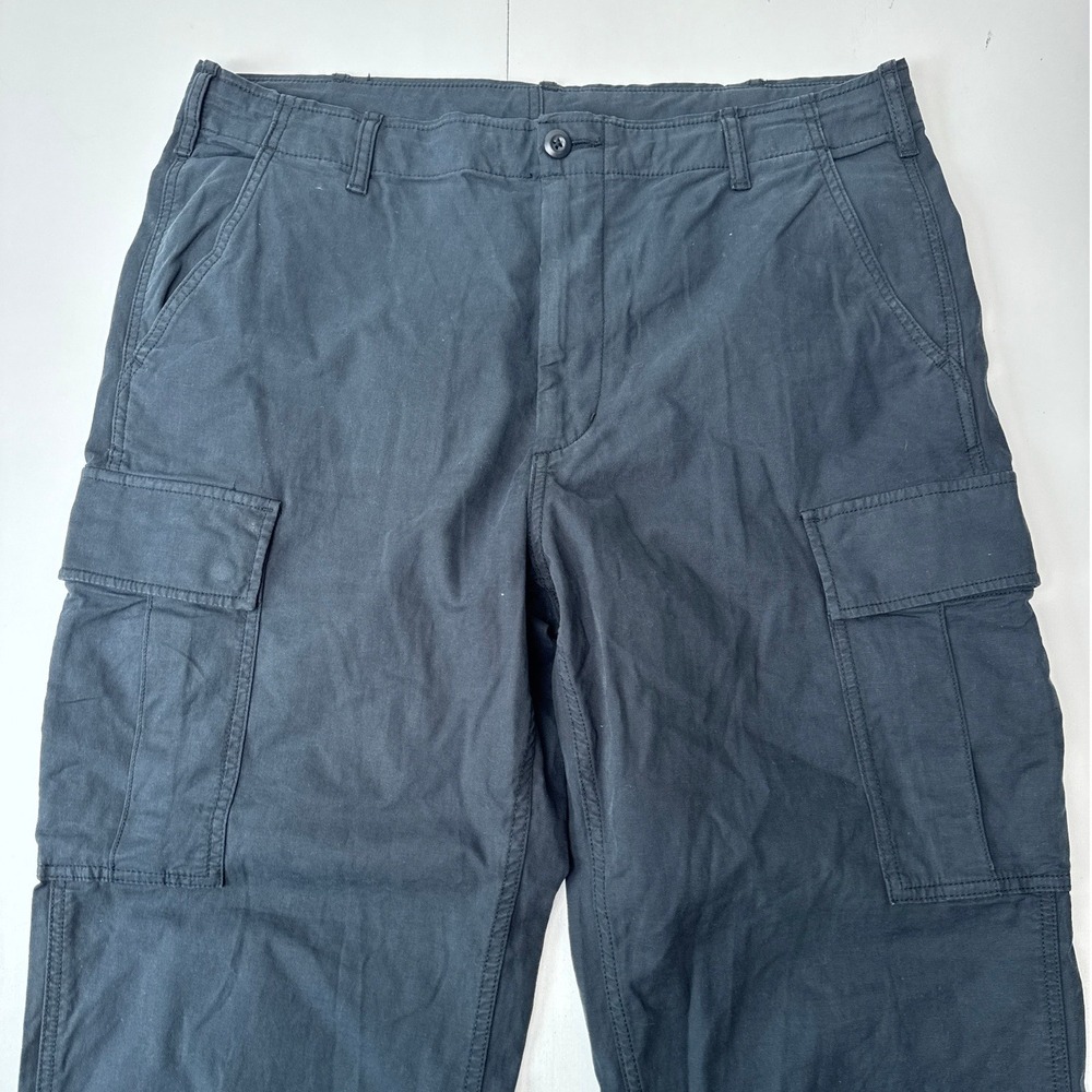 Uniqlo Mens Cargo Pants Black Cotton Stretch Straight Leg Utility Size L 33-36 - Picture 3 of 9